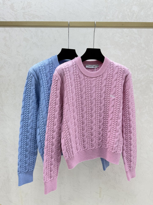 Dior Pure Color Round Neck Knitted Long Sleeve with CD Logo in Pink and Blue