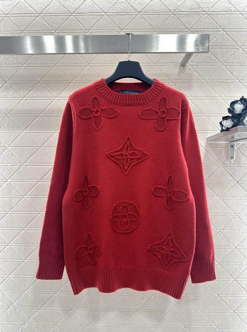 Louis Vuitton Oversized Knit Sweater with Embroidered Logo and Clover Motif