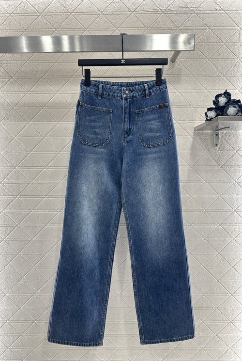 Louis Vuitton High-Waist Straight Jeans with Abrasion Effect and Brand Mark