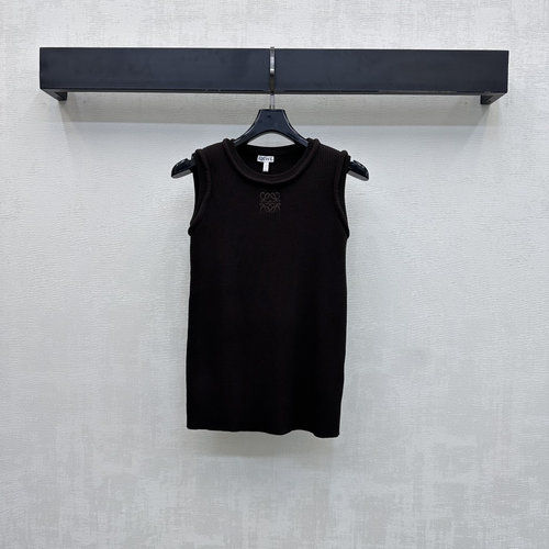Loewe Embroidered Logo Knit Vest with Ribbed Edges for Professional Commuting