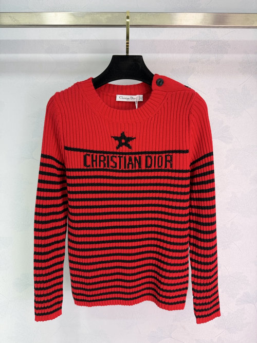 Dior Wool Long-sleeved Top with Star Pattern and Stripes