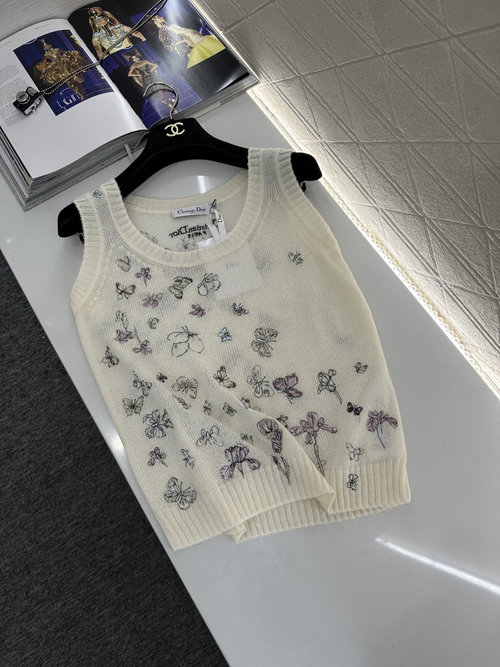 Dior Butterfly Embroidery Knit Vest with High-End Texture