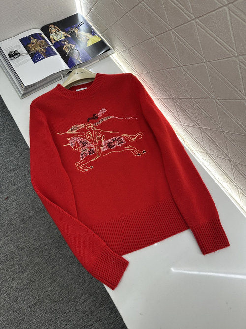 Burberry Embroidered Warhorse Knit Sweater, Comfortable and Stylish