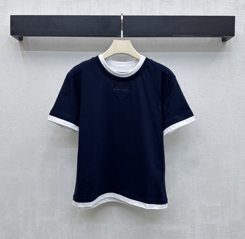 Prada Cotton Logo Round Neck Short Sleeve T-Shirt for Everyday Wear
