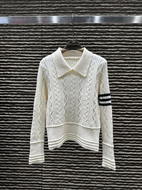 Thom Browne Twisted Collar Knitted Long-Sleeved Top