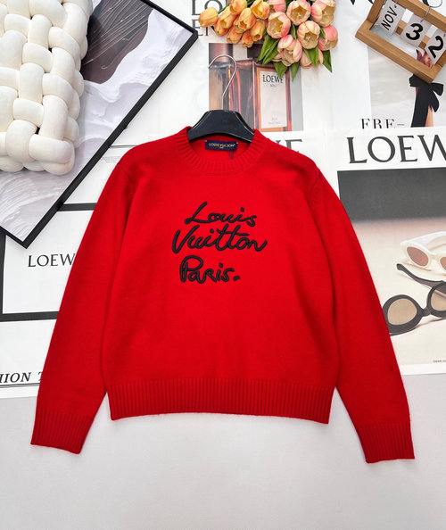 Louis Vuitton Monogram Embroidered Wool Round Neck Sweater, Stylish & Comfortable