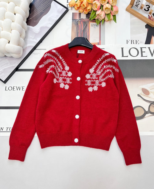 Celine Exclusive Sequin Letter Embroidered Cardigan, Luxurious Comfort