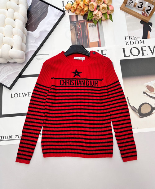 Dior Striped Star Wool Knit with Delicate Embroidery, Soft and Breathable
