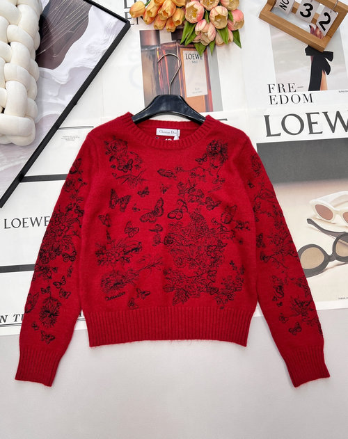 Dior Opulent Wool Sweater with Floral Butterfly Motif and French Flair