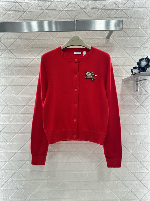 Burberry Water Diamond Round Neck Cardigan with Horse Logo