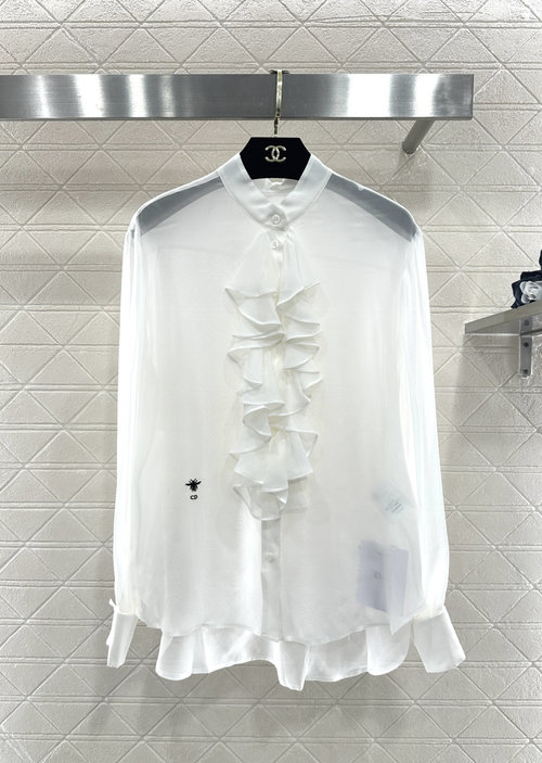 Dior Silk Shirt with Stacked Collar and CD Bee Embroidered Design