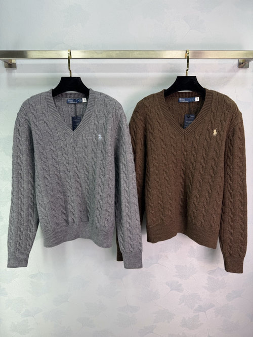 Polo Ralph Lauren Timeless Cable Knit V-Neck Sweater with Equestrian Logo