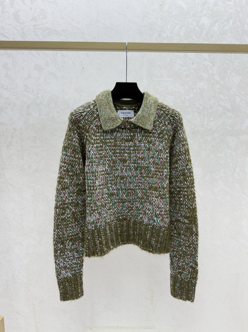 Thom Browne Contrasting Collared Green Long Sleeve Knit