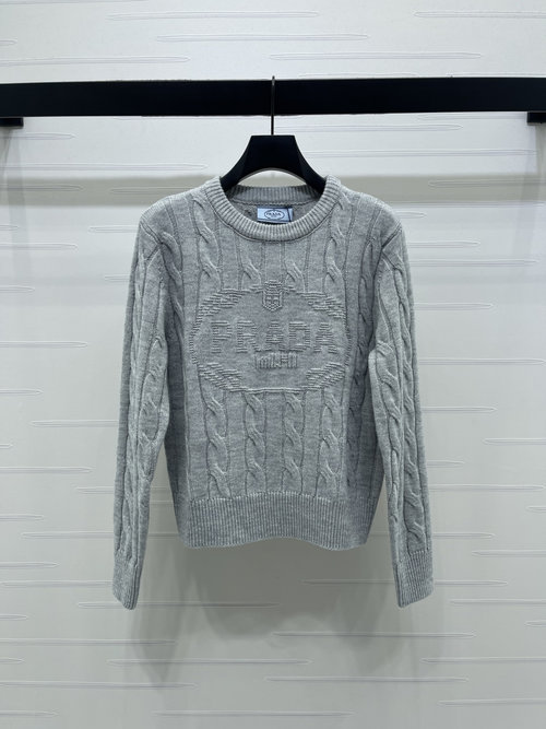 Prada Twisted Knitted Sweater with Embroidered Letters