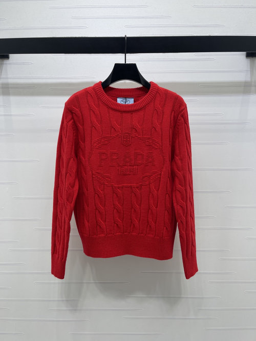 Prada Twisted Knit Sweater with Embroidered Letters
