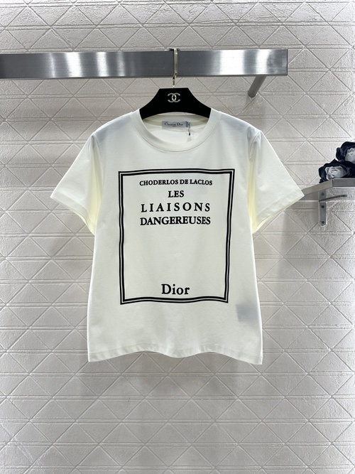 Dior Letter Logo Round Neck Regular Fit Short-Sleeve Tee, Two-Color Selection
