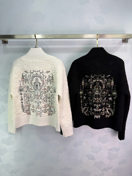 Dior Artistic Back Embroidery High Neck Sweater, Warm and Stylish