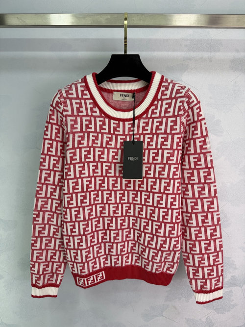 Fendi Custom Wool Yarn Knit Sweater with Double F Logo Pattern