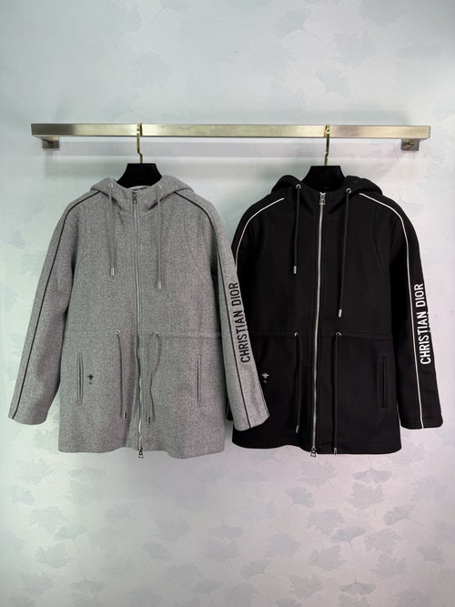 Dior Woolen Drawstring Coat with Logo Embroidery, Luxury Hardware, High-Quality
