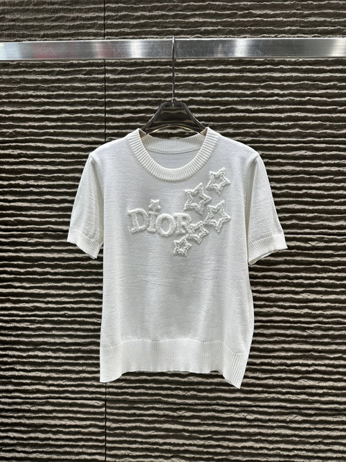 Dior Newly Arrived 3D Towel Embroidery Short - Sleeve Knit Top