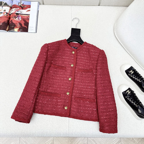 Chanel C - style Exquisite Collar Four - pocket Knitted Coat