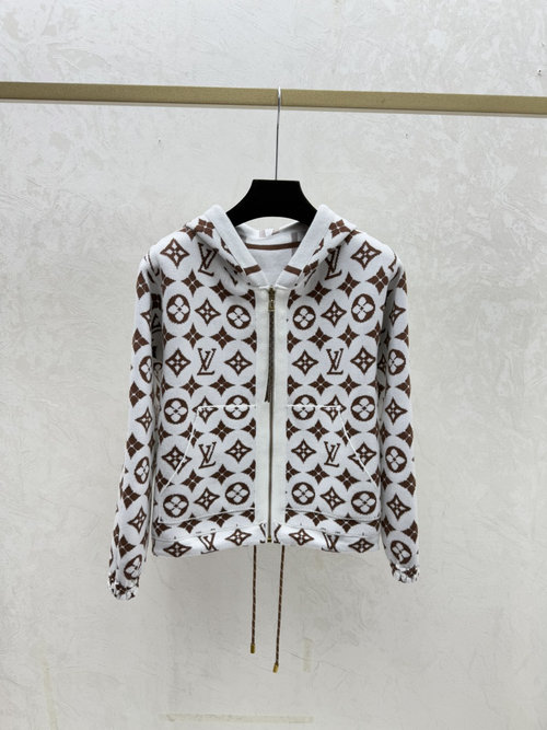 Louis Vuitton Hooded Contrasting Checked Vintage Double-Sided Knit Long-Sleeve in Coffee