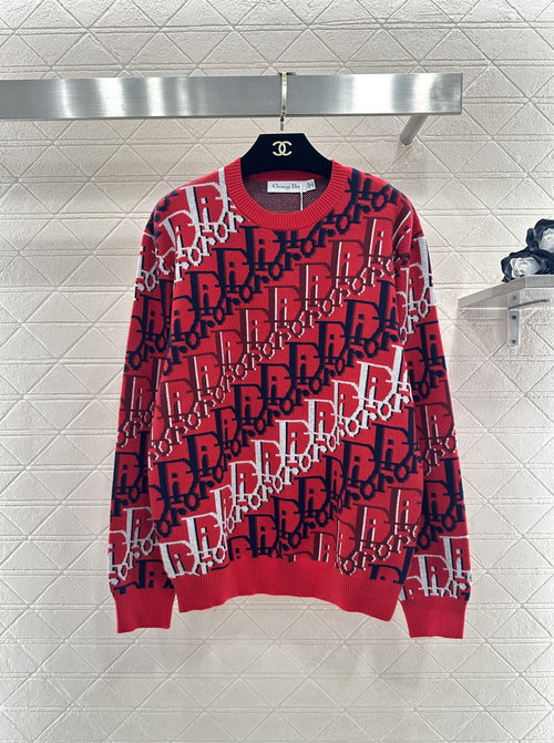 Dior Alphabet Pattern Round Neck Knitted Pullover Sweater, Soft and Comfortable