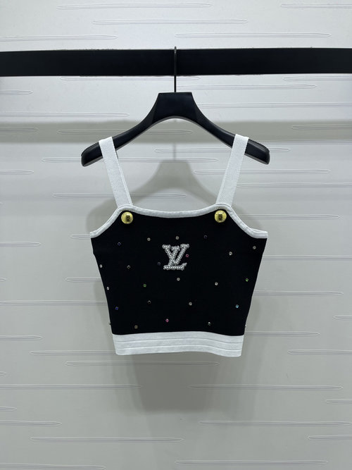 Louis Vuitton Heavy-Duty Rhinestone Knit Sling Vest with Letter Logo Decoration