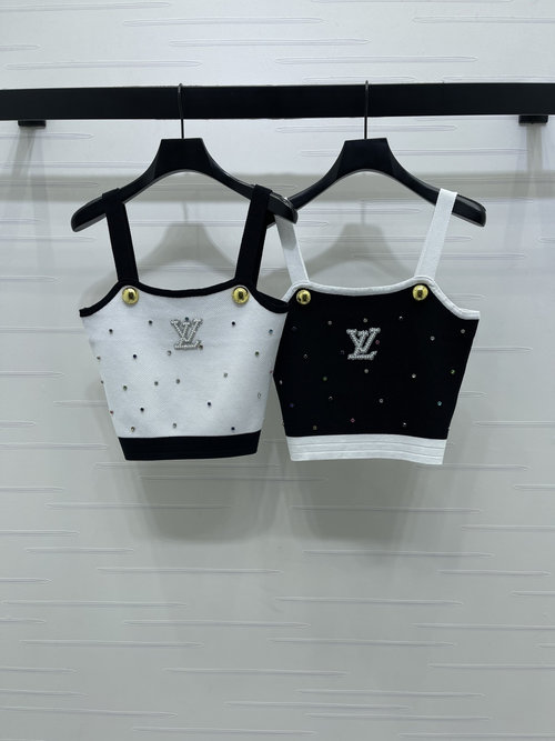 Louis Vuitton High-Quality Heavy Embroidered Knit Tank Top with Rhinestone Decorations