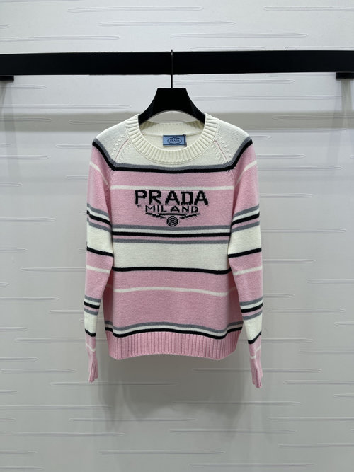 Prada Contrast-Striped Pullover Knit Long-Sleeve for Chic Appearance