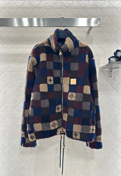 Louis Vuitton Brand Logo Stand-up Collar Color-blocked Teddy Fur Coat