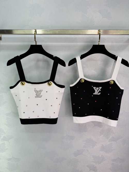 Louis Vuitton Color-block Rhinestone Strappy Tank Top with Logo, Stylish for Street Fashion
