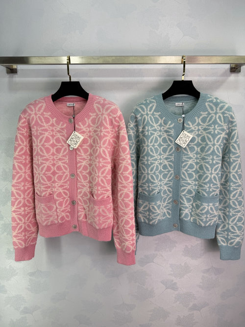 Loewe Geometric Pattern Knitted Cardigan with Metal Buttons and Side Pockets