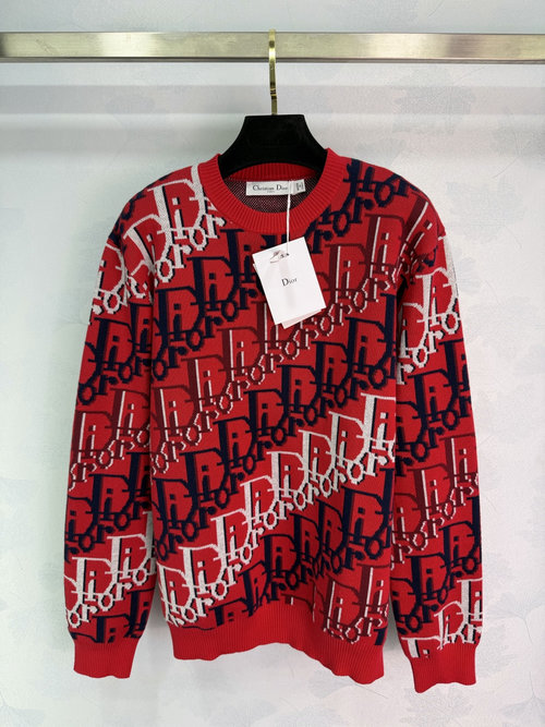 Dior Autumn-Winter New Knitted Round Neck Sweater with Print Pattern