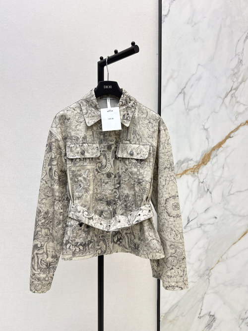 Dior Printed Denim Jacket with Embroidered Bees CD Logo