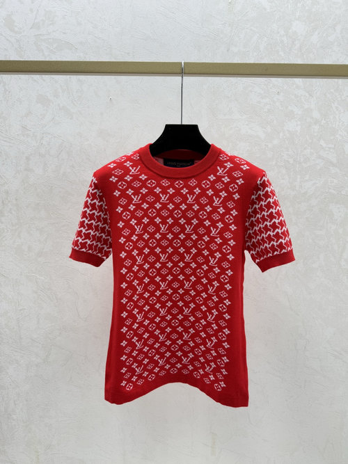 Louis Vuitton Knitted Short Sleeve with Contrast Floral Letters in Multiple Colors