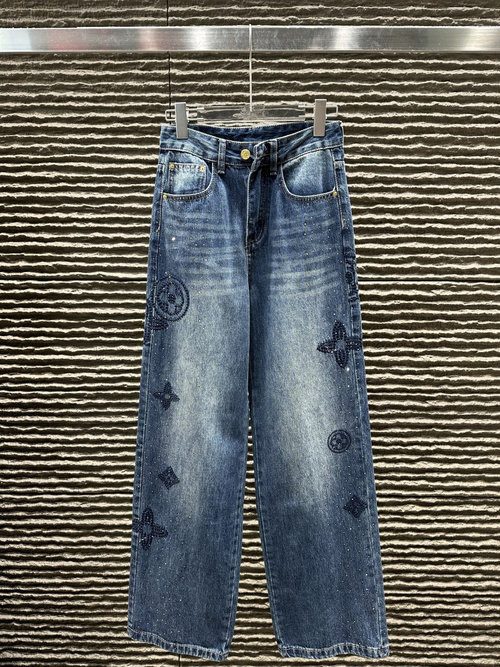 Louis Vuitton Embroidered Letter Four - leaf Clover Denim Trousers