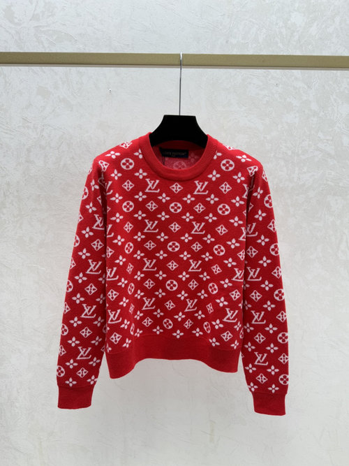 Louis Vuitton Arrival: Red Knitted Long Sleeve with Contrast Pattern Letters