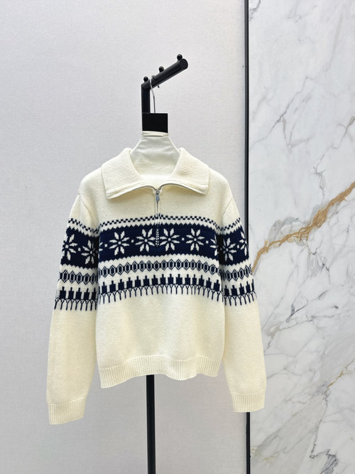 Polo Ralph Lauren Fair Isle Half-Open Sweater with Small Collar, 100% Wool, Nordic Style