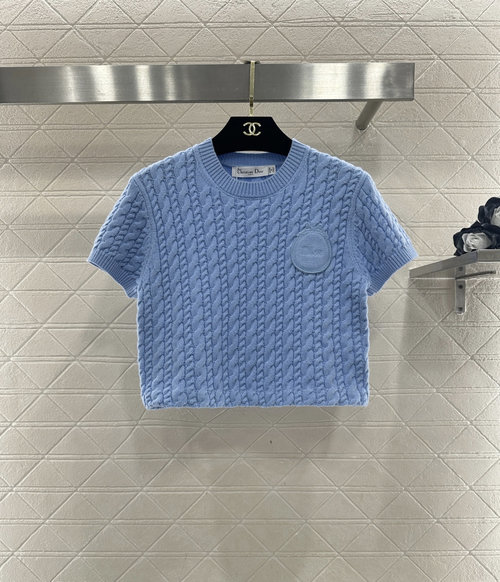 Dior Round Neck Cable Knit Short Sleeve in Custom Yarn, Elegant and Soft