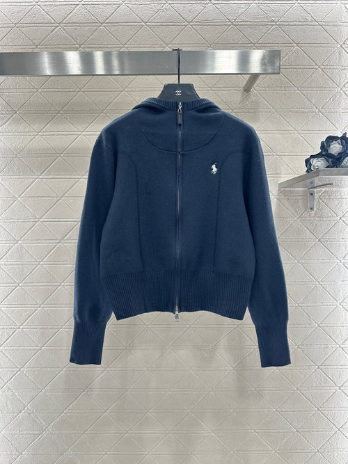 Polo Ralph Lauren Custom - Made Wool Yarn Hooded Knit Zipper Jacket with Logo