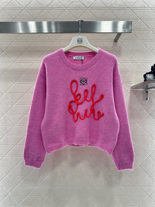 Loewe Custom - Made Wool Yarn Knit Sweater with Floral Emblem