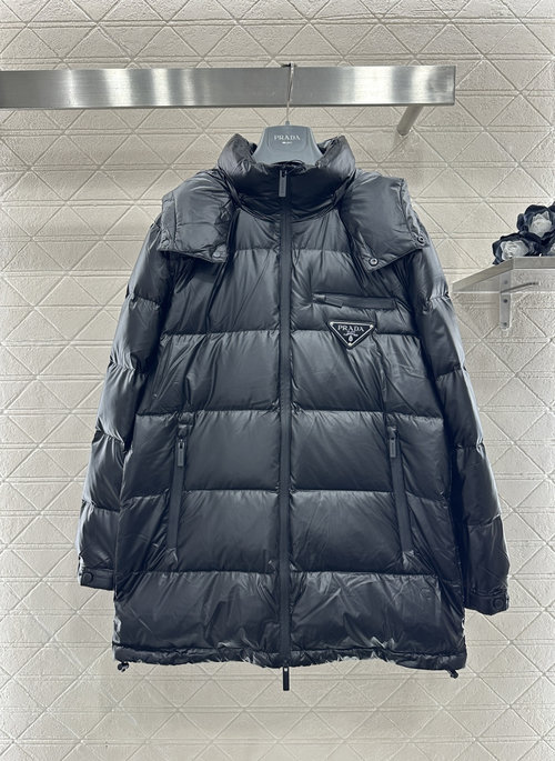 Prada Detachable Hood Down Jacket in Waterproof Nylon, Lightweight and Warm