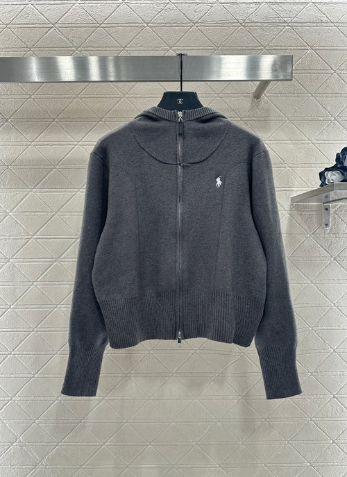 Polo Ralph Lauren Custom - Made Wool Yarn Hooded Knit Zipper Jacket with Logo