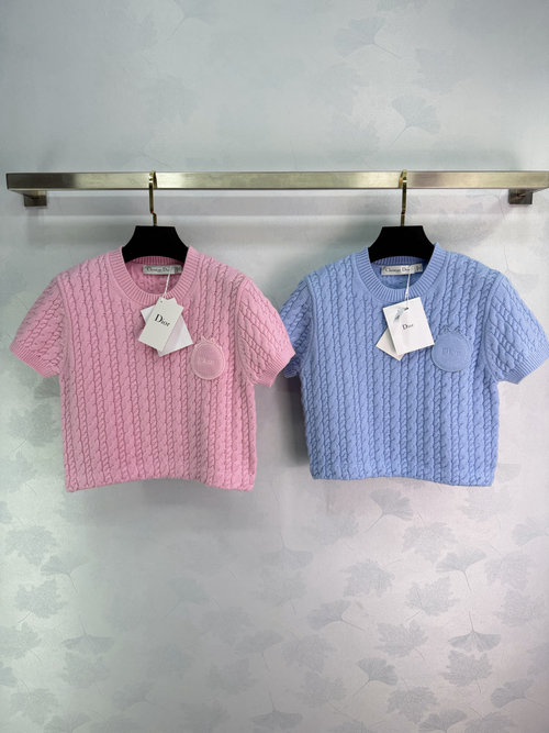 Dior Sophisticated Cable Knit Crew Neck Sweater with Vertical Stripes and Logo Embellishment