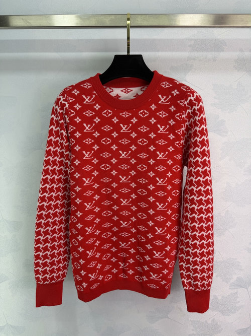 Louis Vuitton Jacquard Round - Neck Sweater with Logo and Tartan Patterns