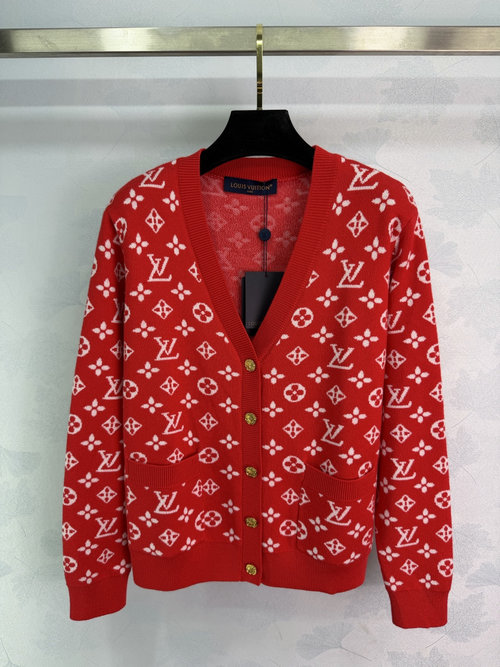 Louis Vuitton V-Neck Intarsia Cardigan with Contrasting Trim, Sophisticated Everyday Wear
