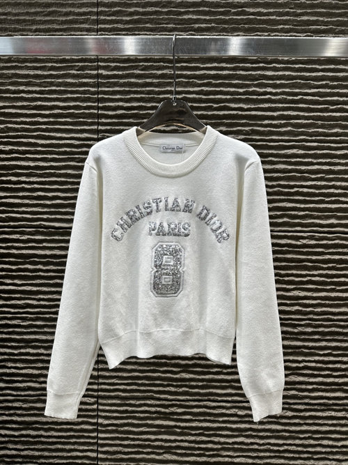 Dior Stylish Collection: Sequin Embroidered Alphabet Crew Neck Knit Sweater