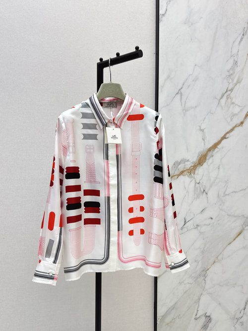 Hermes Geometric Print Silk Shirt, Loose Fit and Highly Flattering