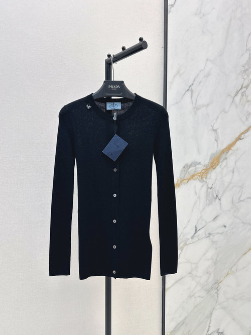 Prada Black Wool Knitted Open Cardigan, Soft and Suitable for Daily Wear